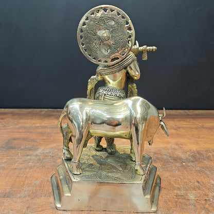 Brass Krishna With Cow Idol 12 Inch by vendor-unknown - Hindu Gods (View 8)