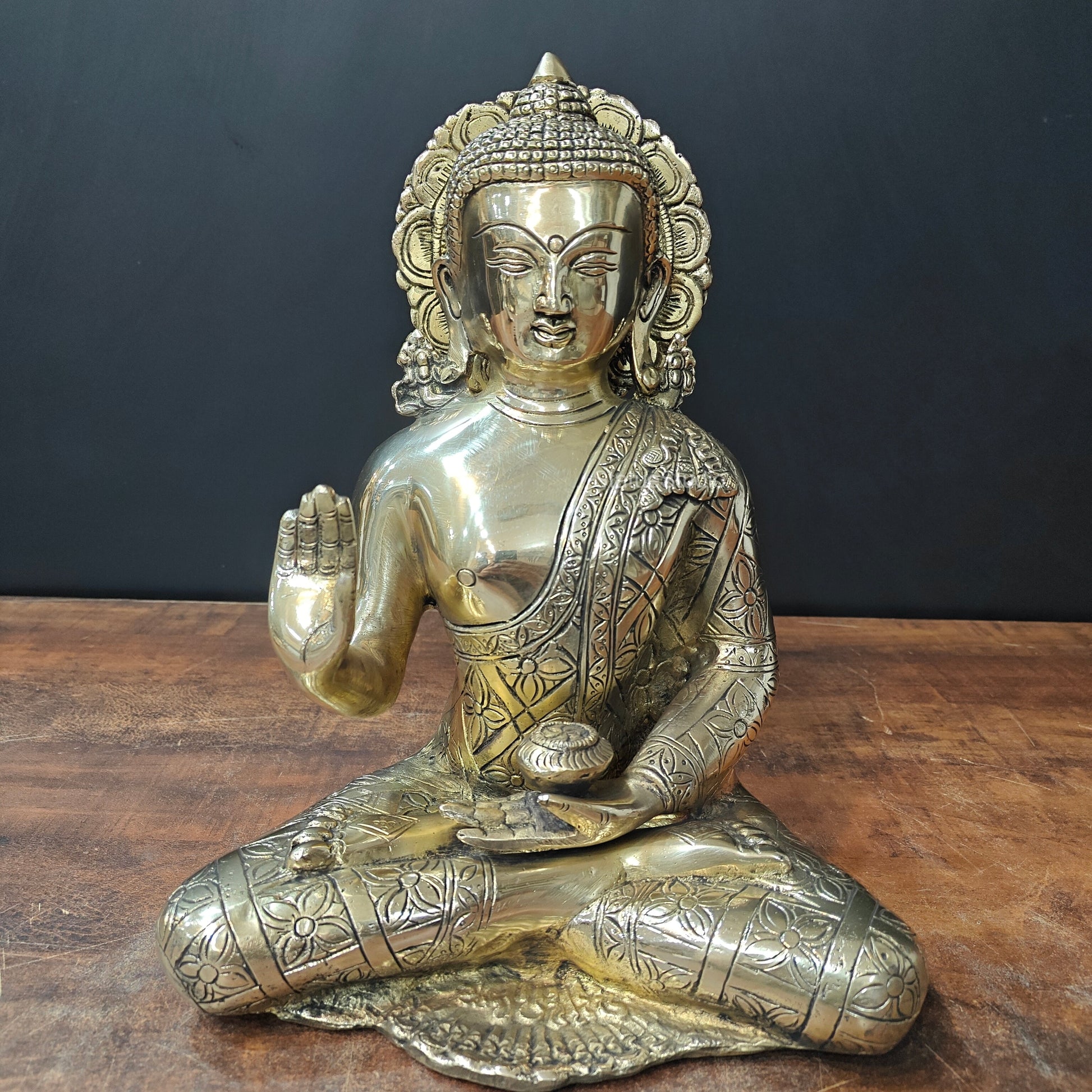 Brass Blessing Buddha Statue For Home Decor 1 Feet - Eco-friendly - Sama Homes