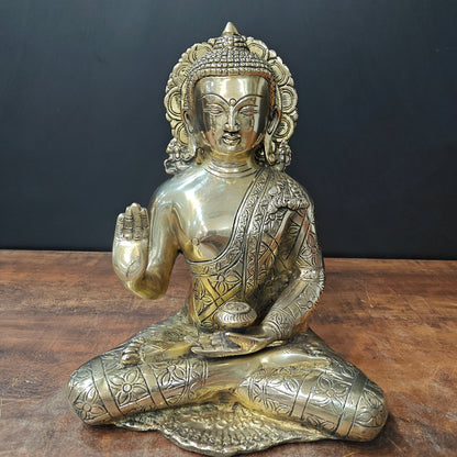 Brass Blessing Buddha Statue For Home Decor 1 Feet by vendor-unknown - Buddha