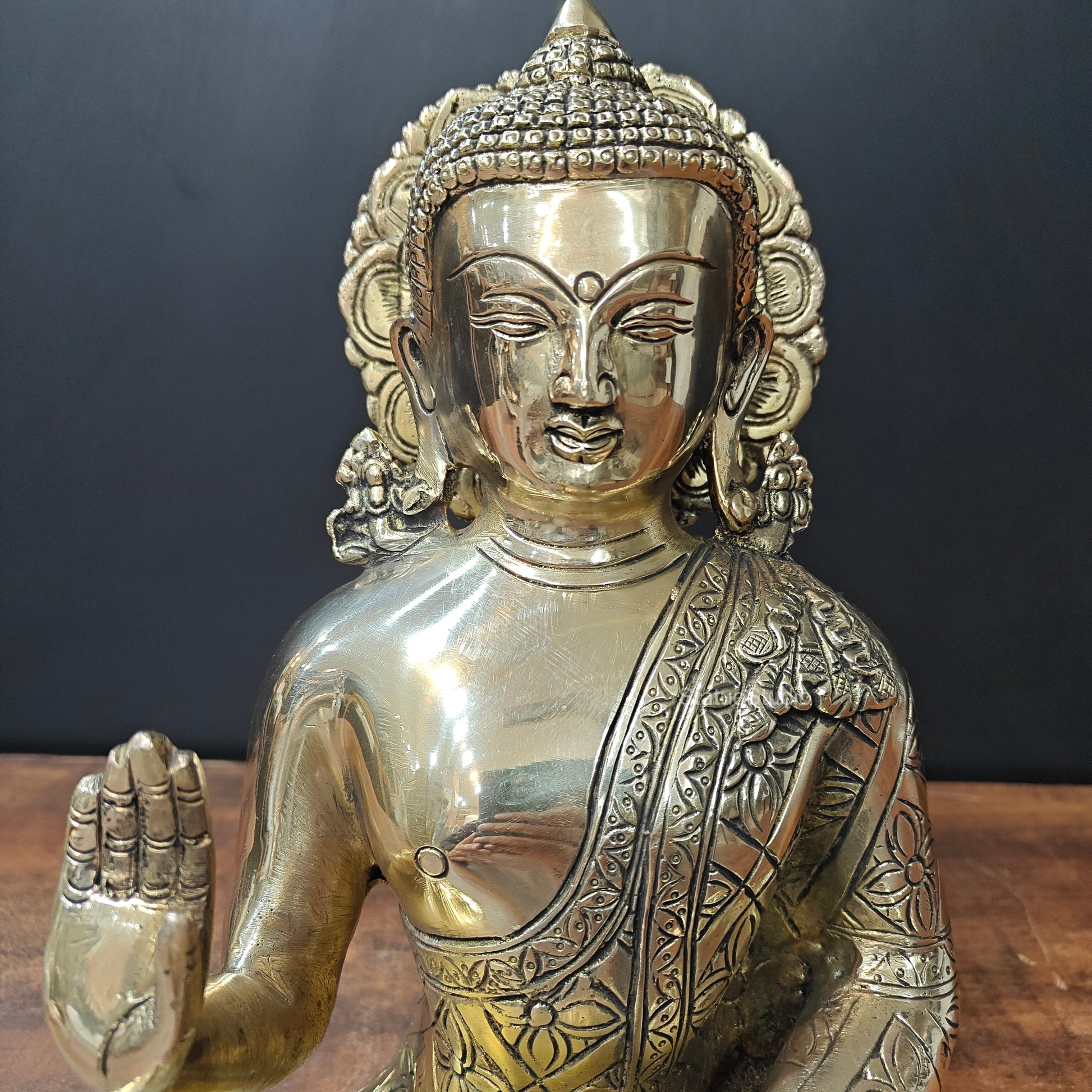Brass Blessing Buddha Statue For Home Decor 1 Feet - Image 4