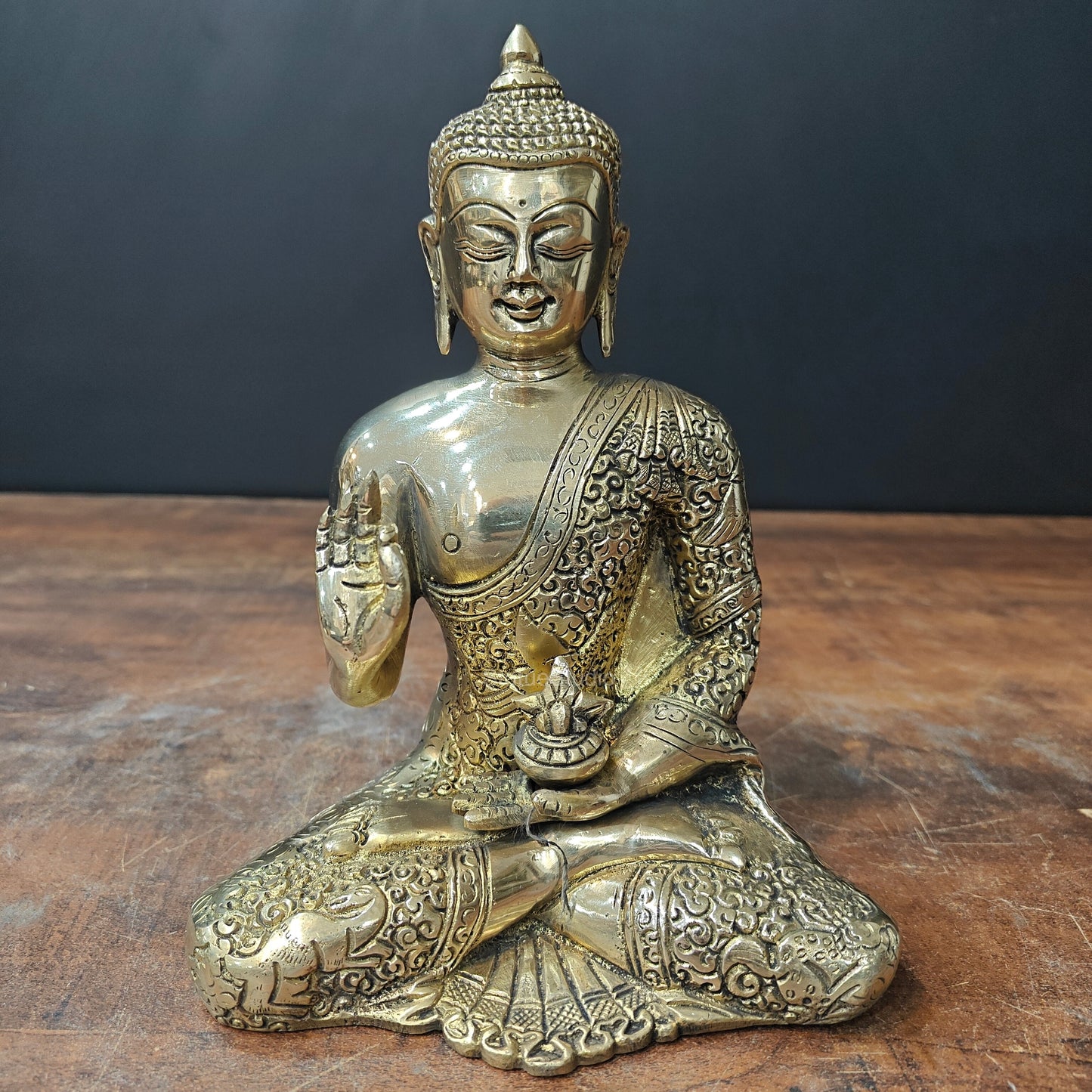 Brass Blessing Buddha Statue 8 Inch