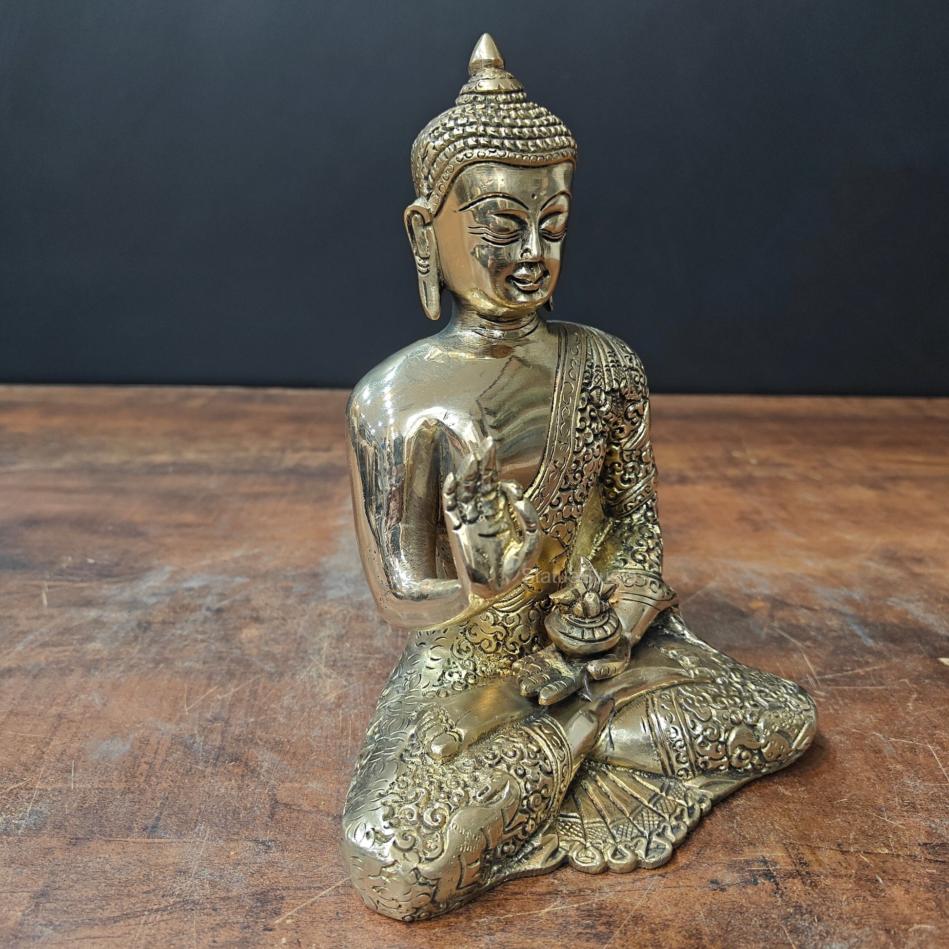 Brass Blessing Buddha Statue 8 Inch - Image 4