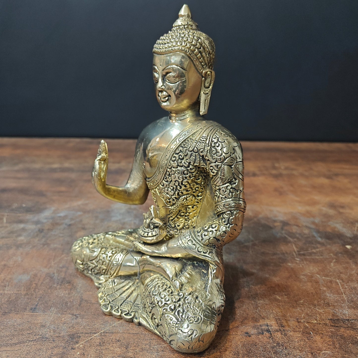 Brass Blessing Buddha Statue 8 Inch