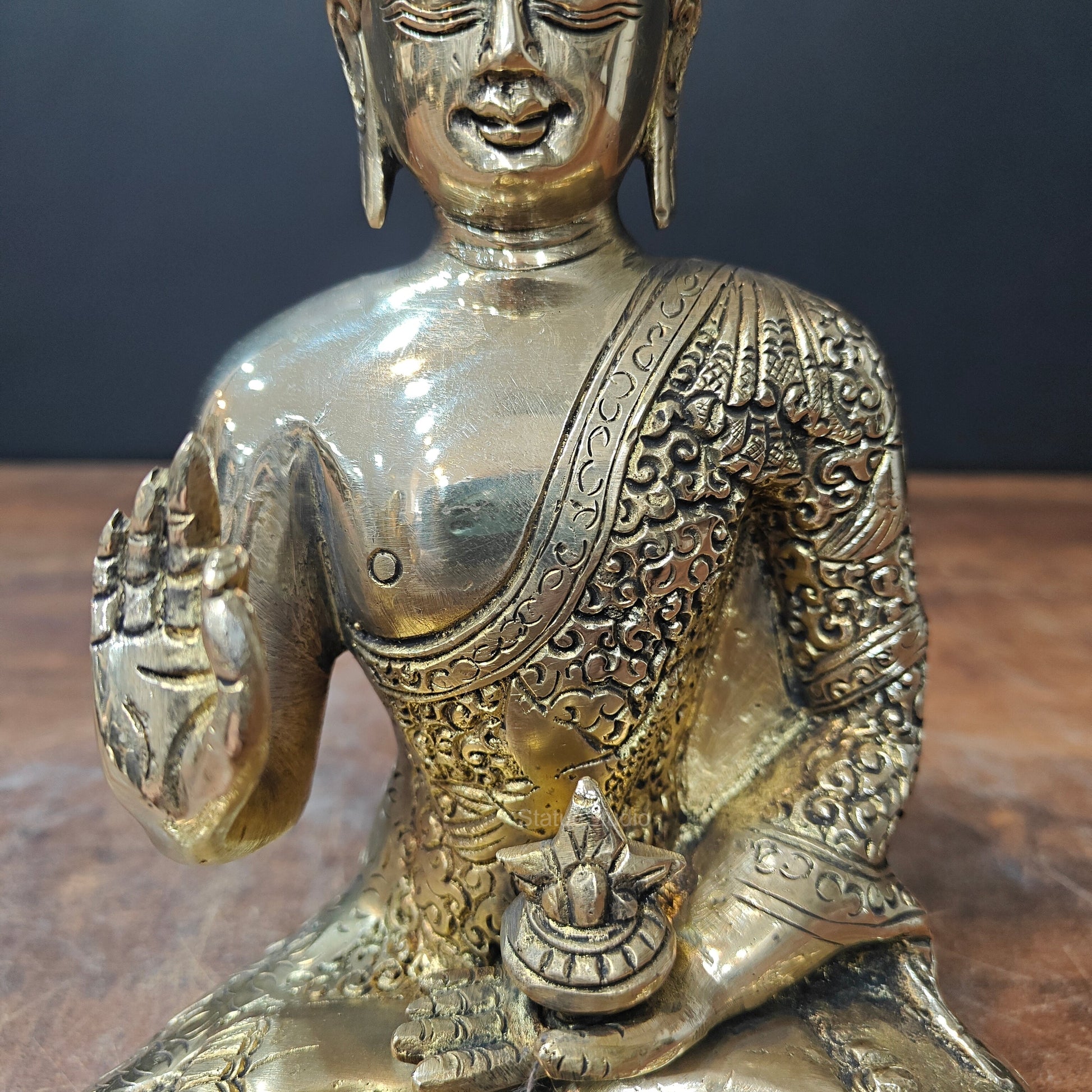 Brass Blessing Buddha Statue 8 Inch - Image 6