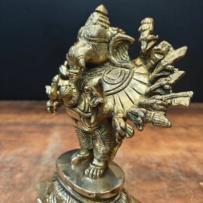 Brass Standing Lord Ganesha Idol with 16 Arms 9 Inch by vendor-unknown - Hindu Gods (View 5)