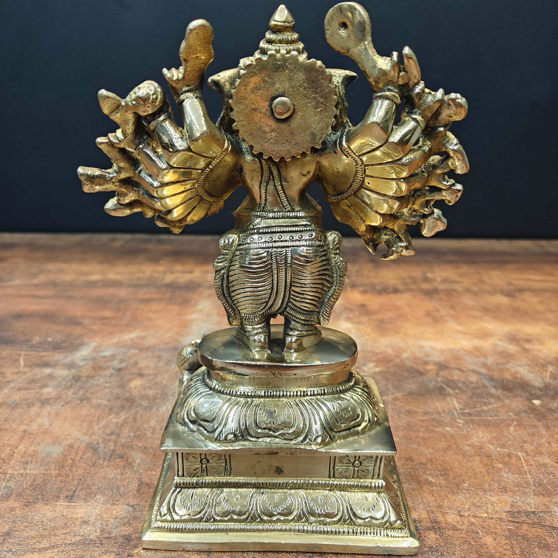 Brass Standing Lord Ganesha Idol with 16 Arms 9 Inch - Image 7