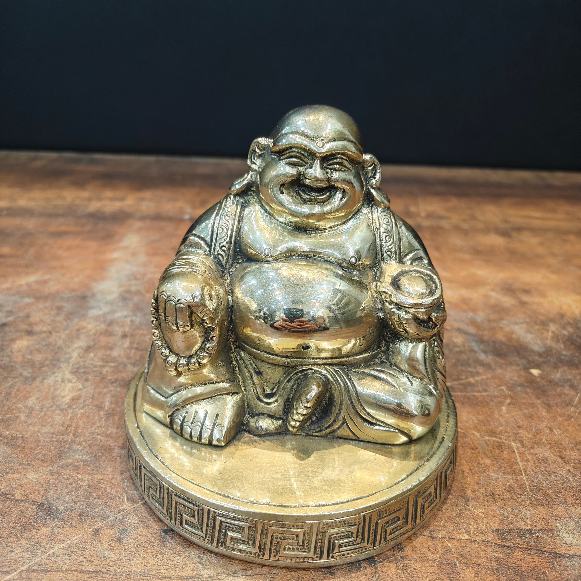Brass Laughing Buddha Statue Good Luck For Home Decor 5.5 Inch - Image 3