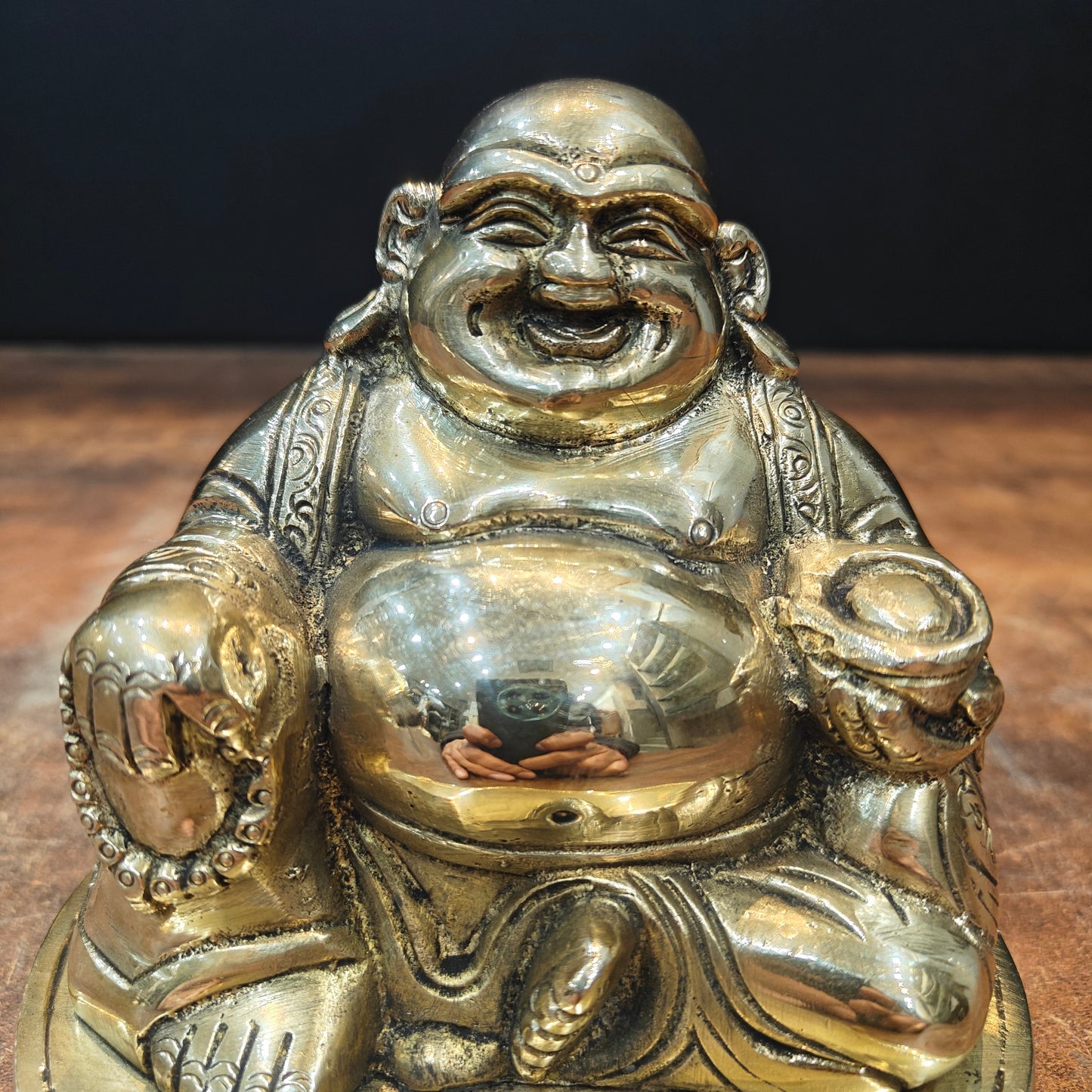 Brass Laughing Buddha Statue Good Luck For Home Decor 5.5 Inch