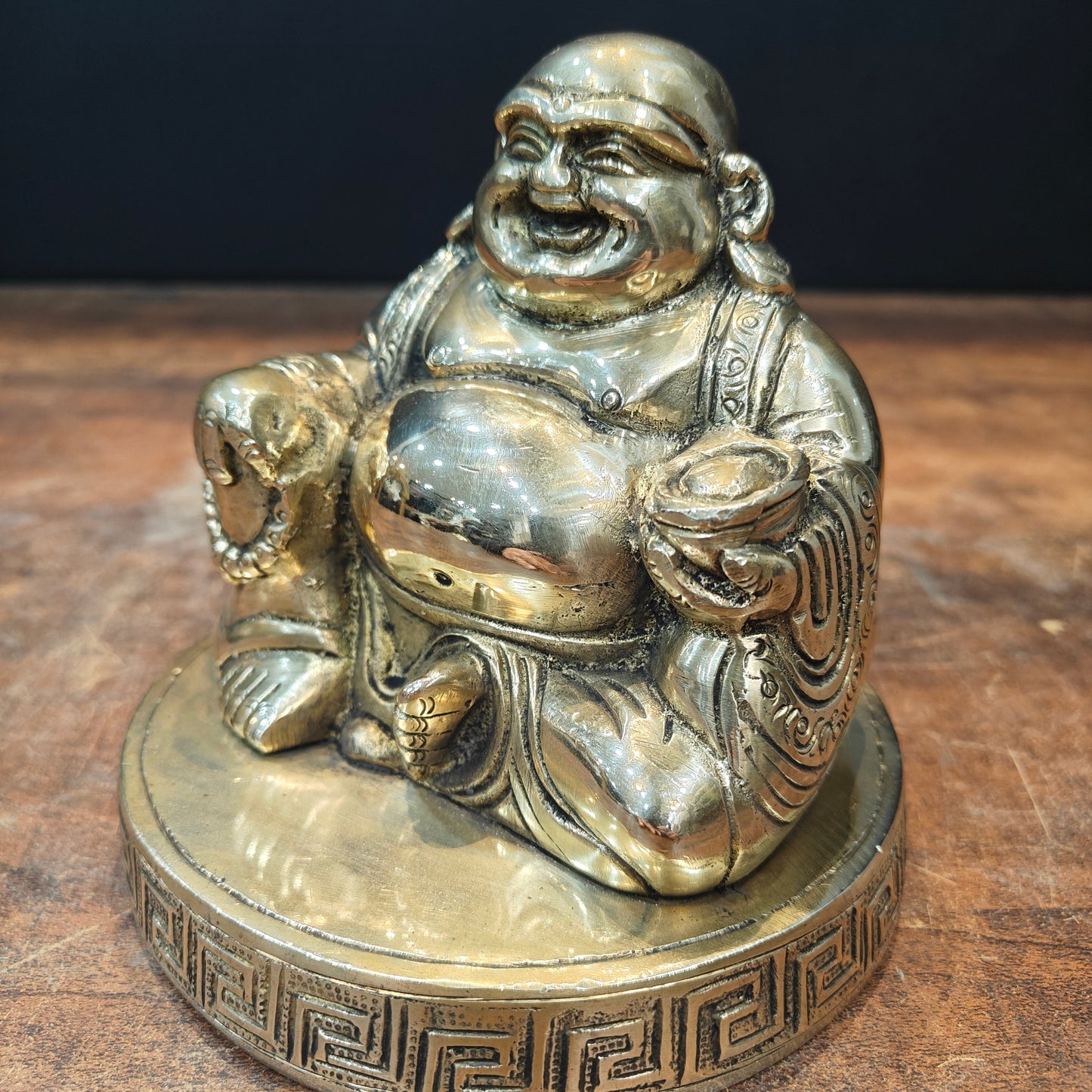Brass Laughing Buddha Statue Good Luck For Home Decor 5.5 Inch