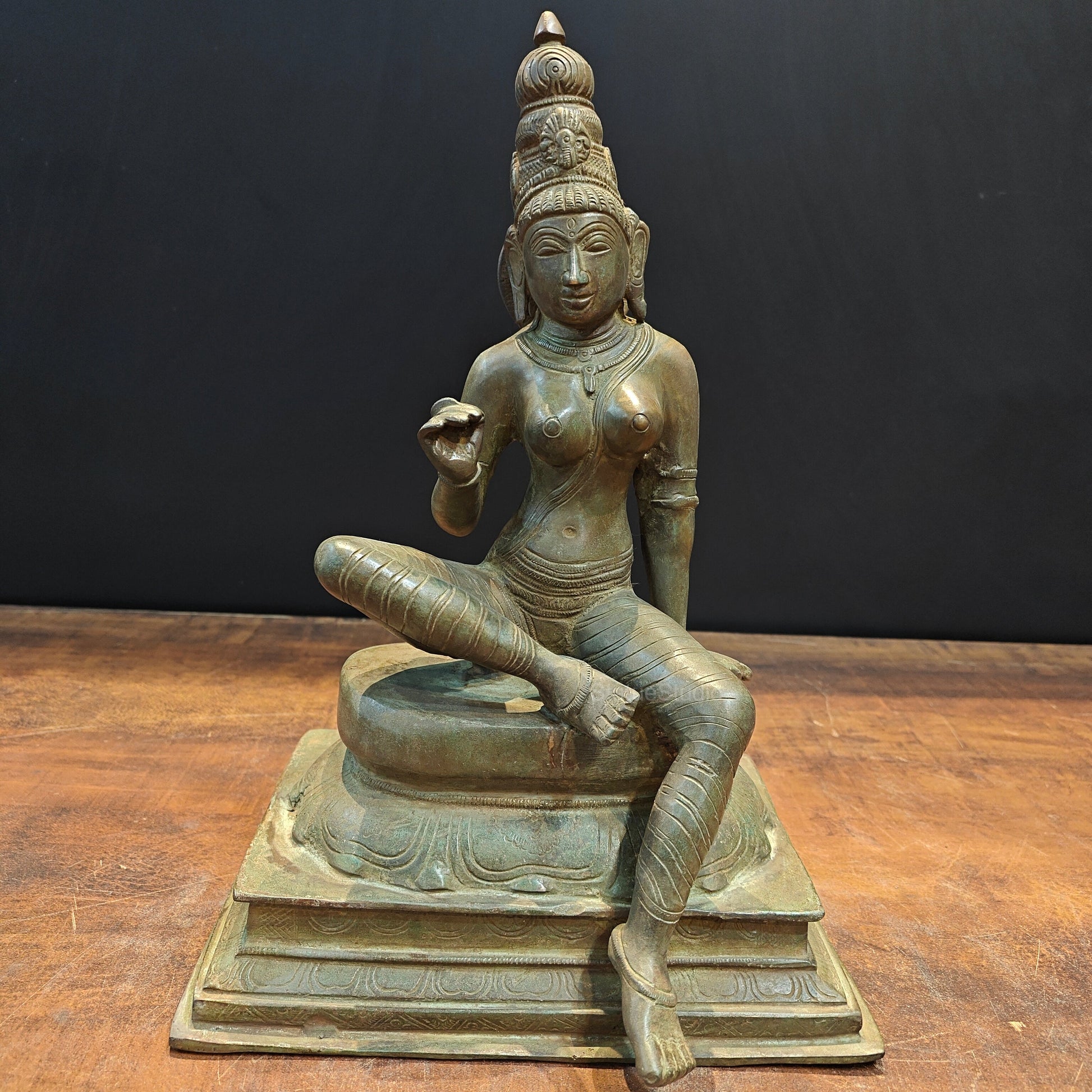 Brass Sitting Parvati Idol As Uma Devi Sculpture 14 Inches - Image 3