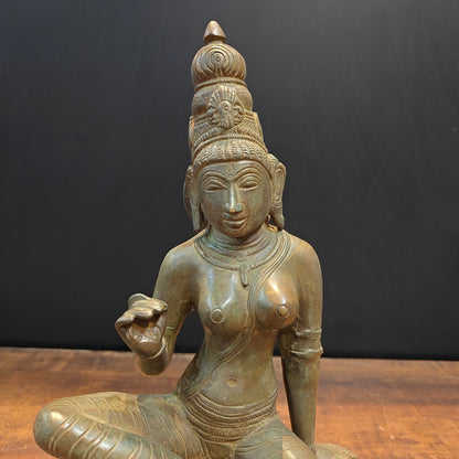 Brass Sitting Parvati Idol As Uma Devi Sculpture 14 Inches by vendor-unknown - Hindu Gods (View 2)