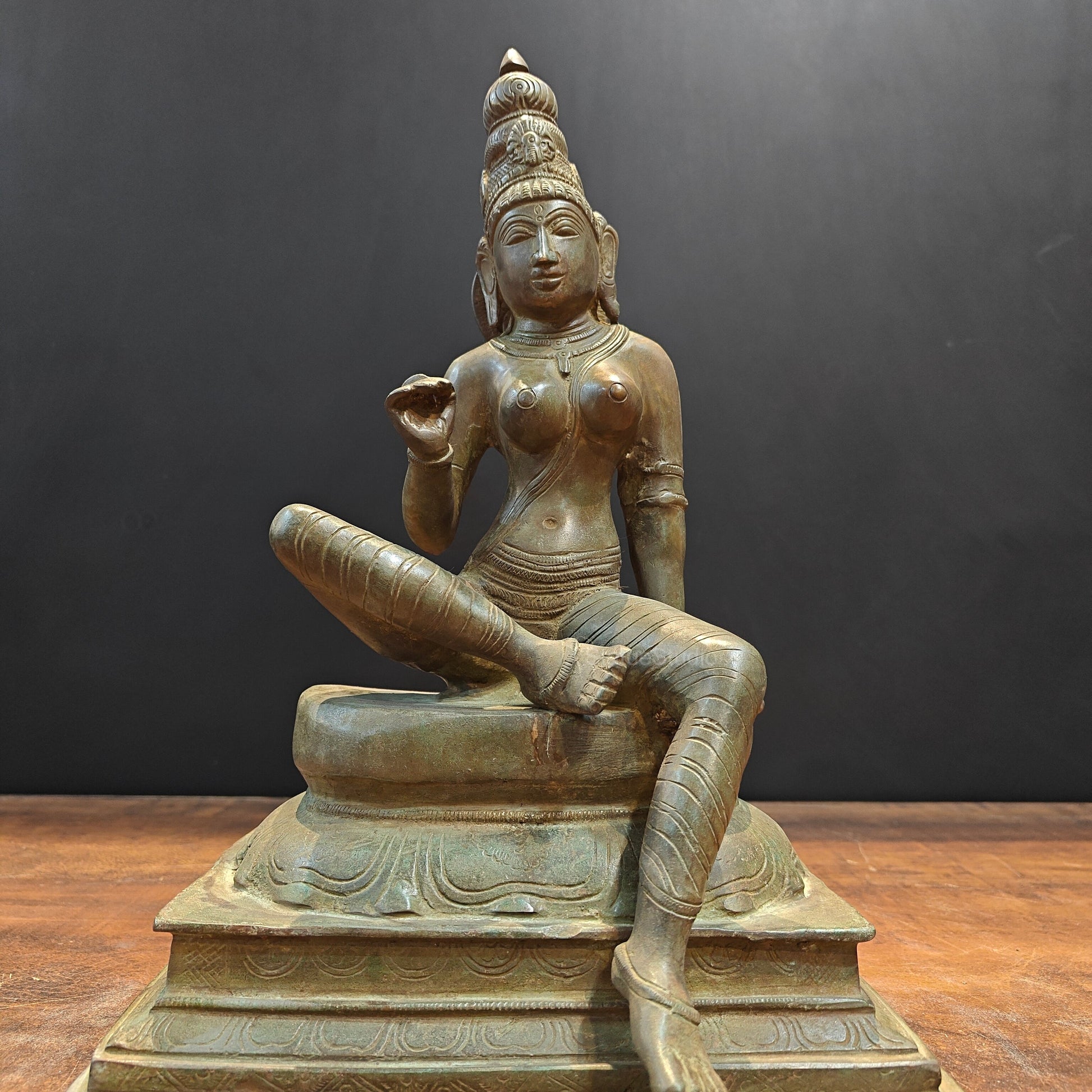 Brass Sitting Parvati Idol As Uma Devi Sculpture 14 Inches - Image 4