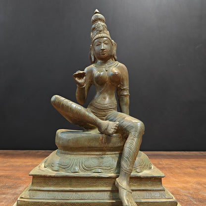 Brass Sitting Parvati Idol As Uma Devi Sculpture 14 Inches by vendor-unknown - Hindu Gods (View 4)