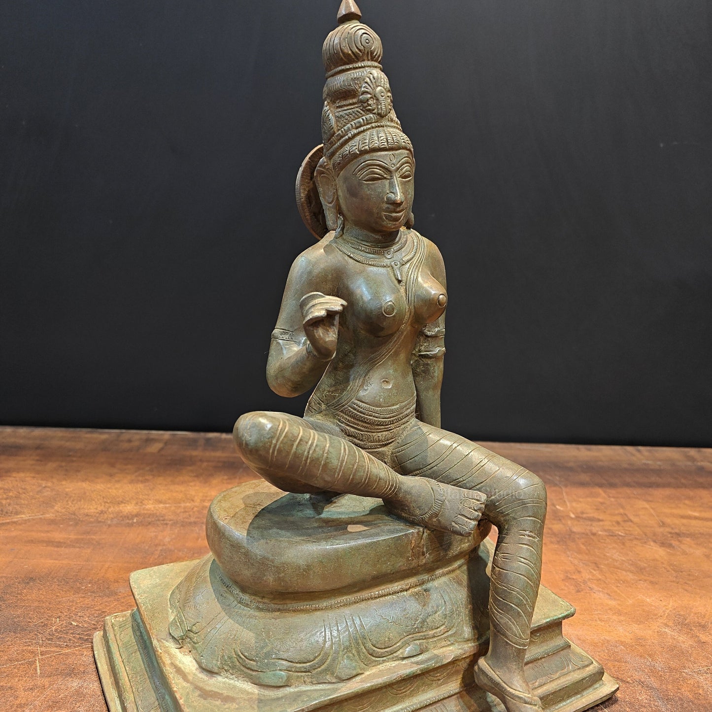 Brass Sitting Parvati Idol As Uma Devi Sculpture 14 Inches