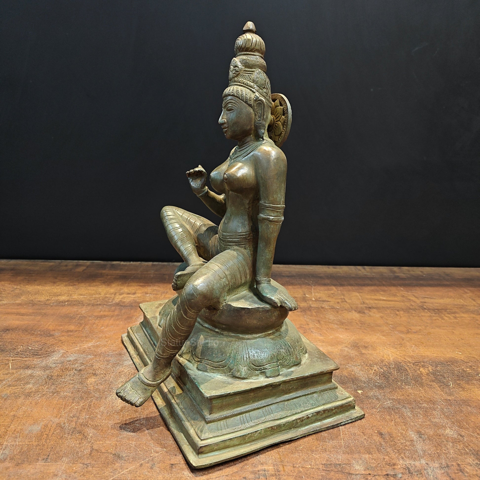 Brass Sitting Parvati Idol As Uma Devi Sculpture 14 Inches - Image 6