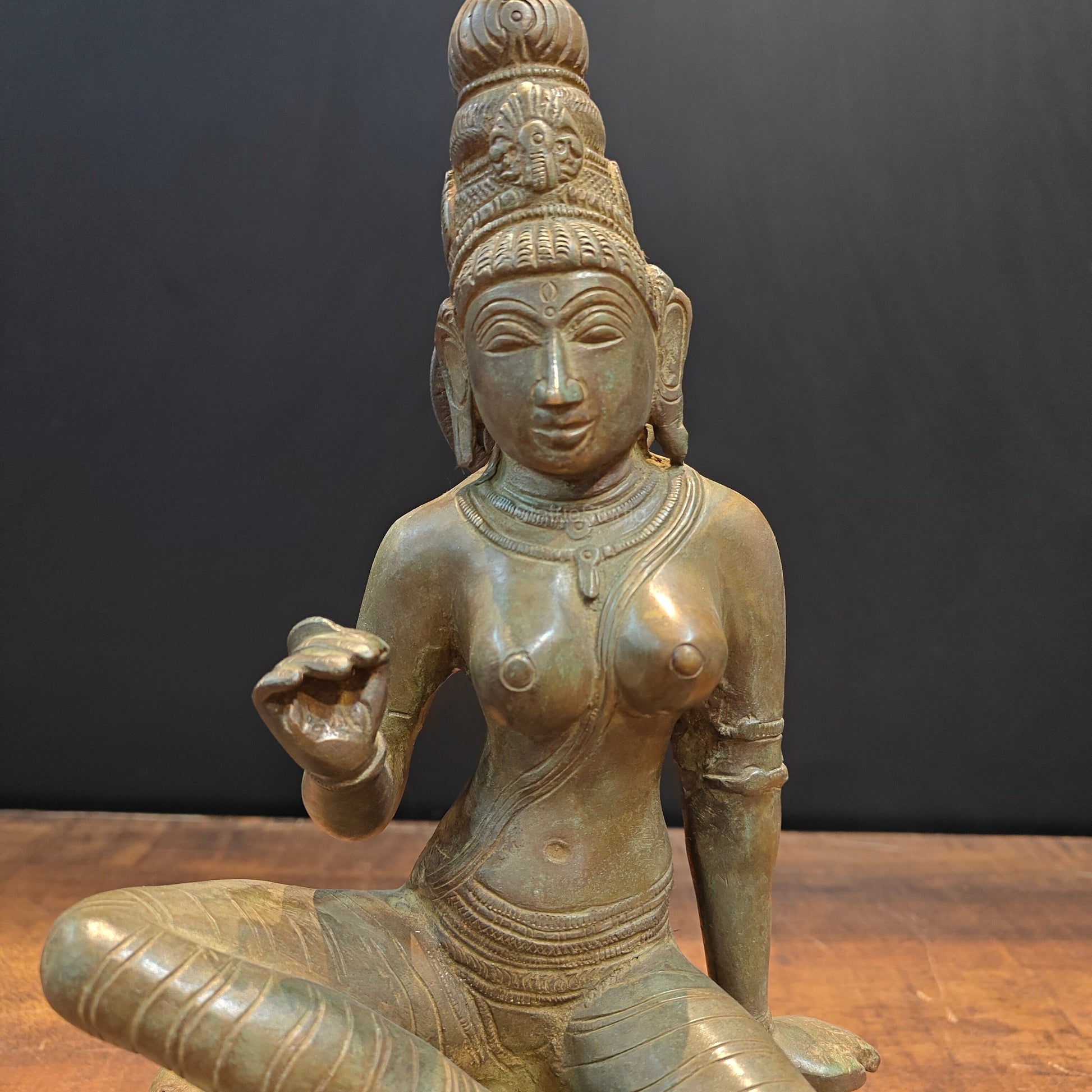 Brass Sitting Parvati Idol As Uma Devi Sculpture 14 Inches - Image 7