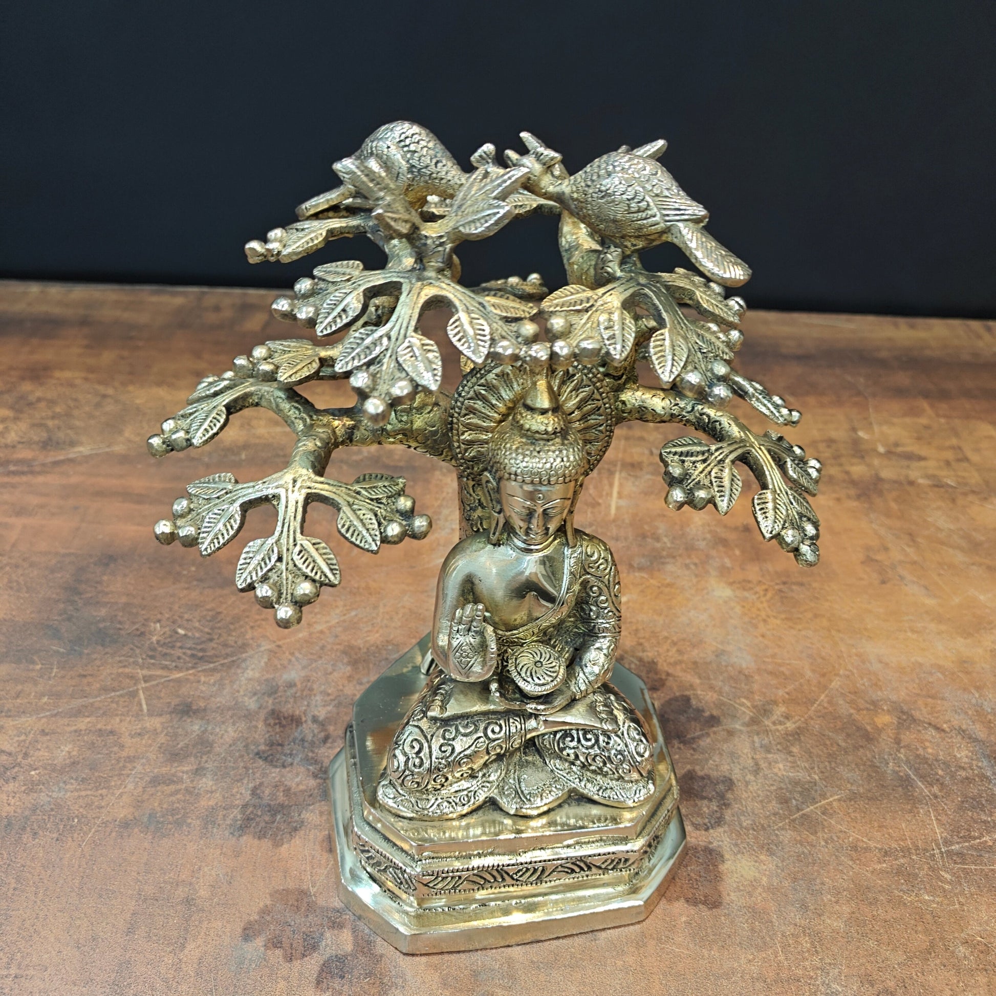 Brass Buddha Idol Under Boddhi Tree 10 Inch - Image 3