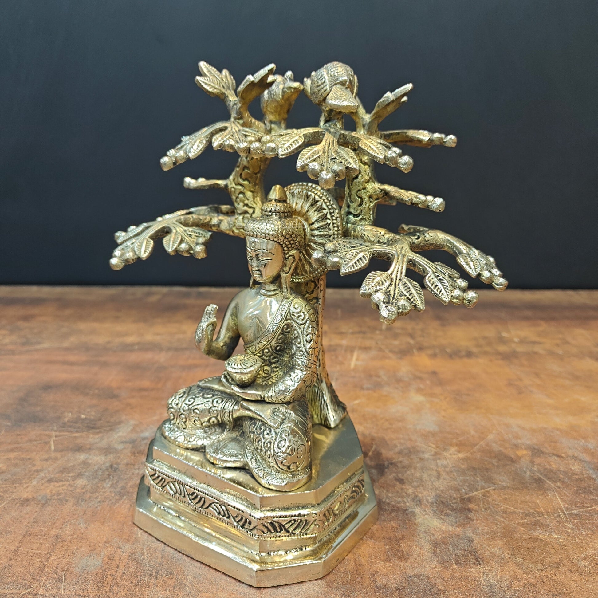 Brass Buddha Idol Under Boddhi Tree 10 Inch - Image 5