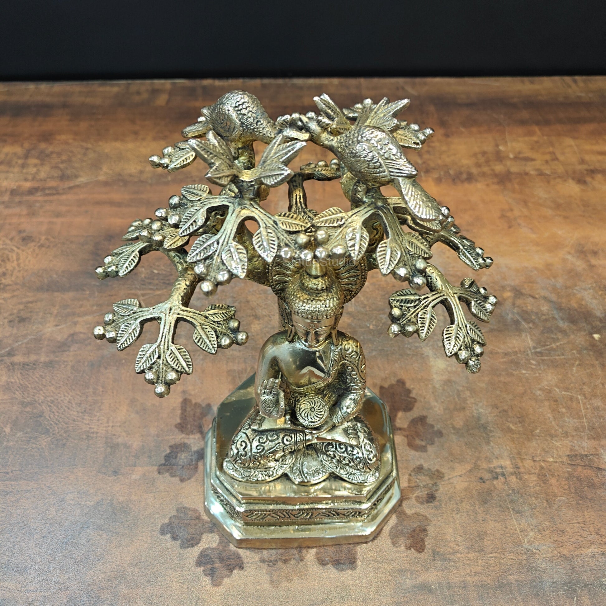 Brass Buddha Idol Under Boddhi Tree 10 Inch - Image 6