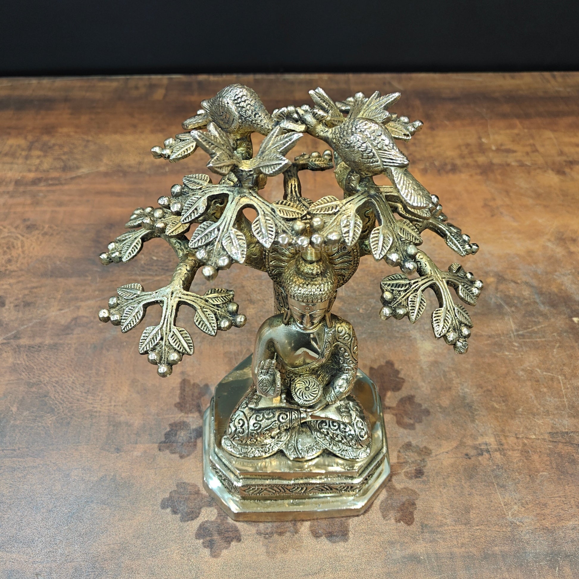 Brass Buddha Idol Under Boddhi Tree 10 Inch - Image 7