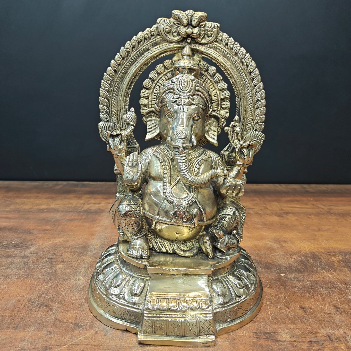 Brass Ganesha Statue With Arch For Home Temple Decor 11.5 Inch