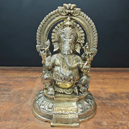 Brass Ganesha Statue With Arch For Home Temple Decor 11.5 Inch by vendor-unknown - Hindu Gods (View 3)