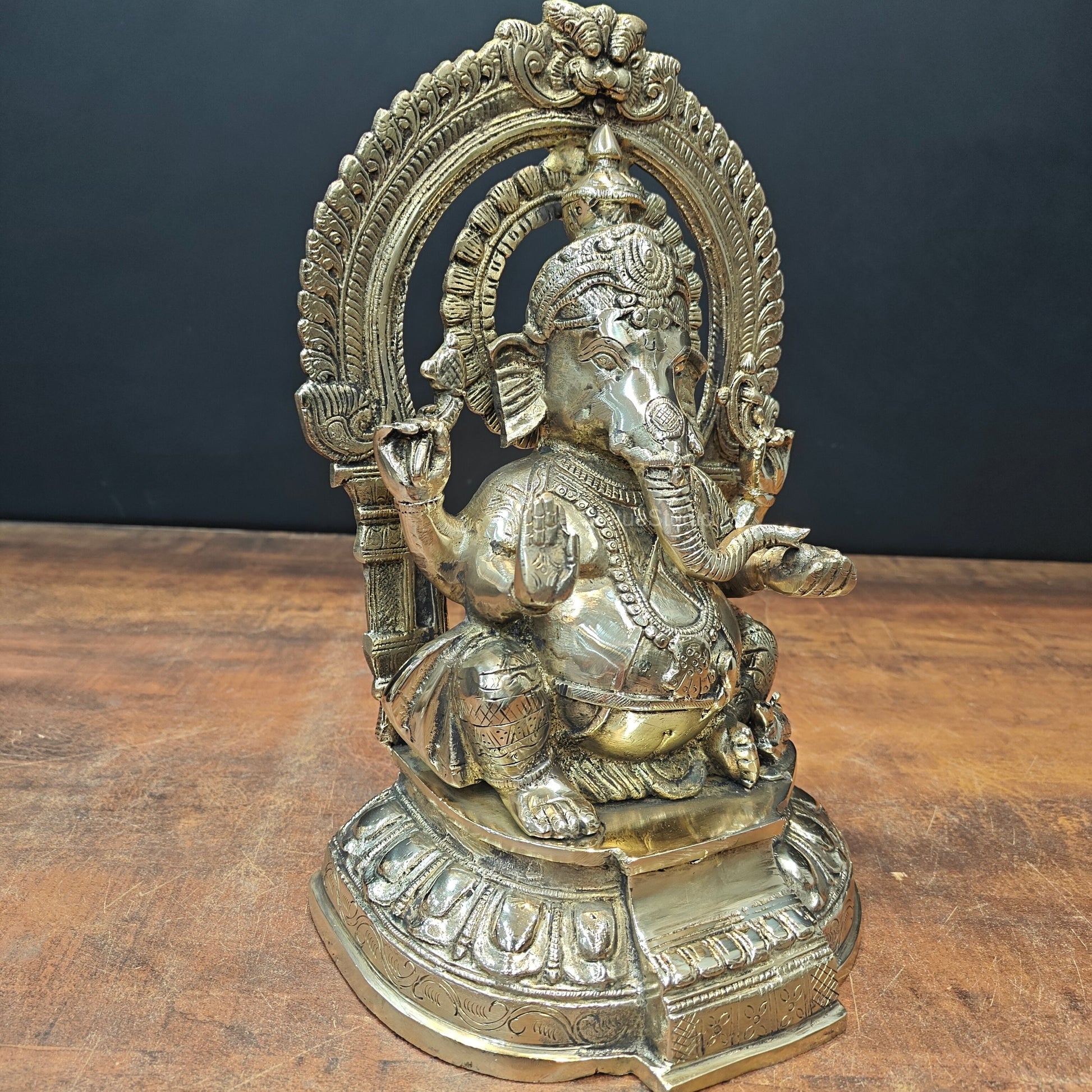 Brass Ganesha Statue With Arch For Home Temple Decor 11.5 Inch - Image 4