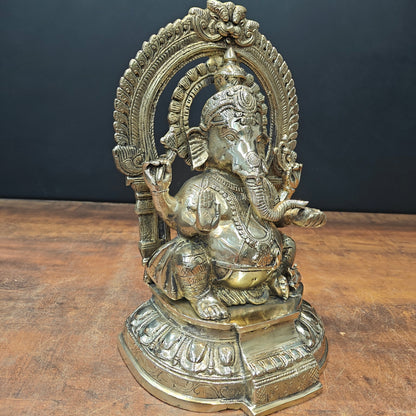 Brass Ganesha Statue With Arch For Home Temple Decor 11.5 Inch by vendor-unknown - Hindu Gods (View 4)
