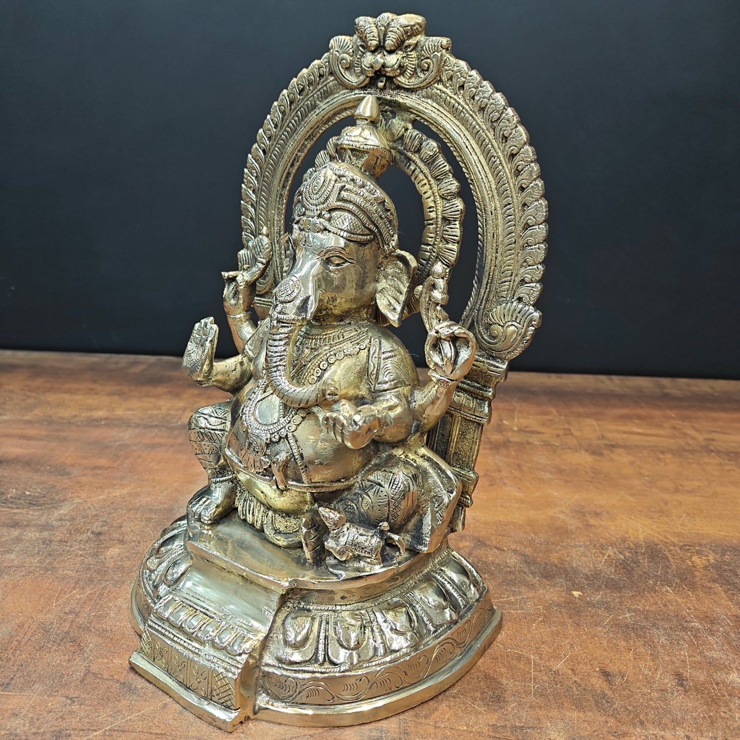 Brass Ganesha Statue With Arch For Home Temple Decor 11.5 Inch