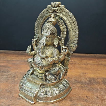 Brass Ganesha Statue With Arch For Home Temple Decor 11.5 Inch by vendor-unknown - Hindu Gods (View 5)