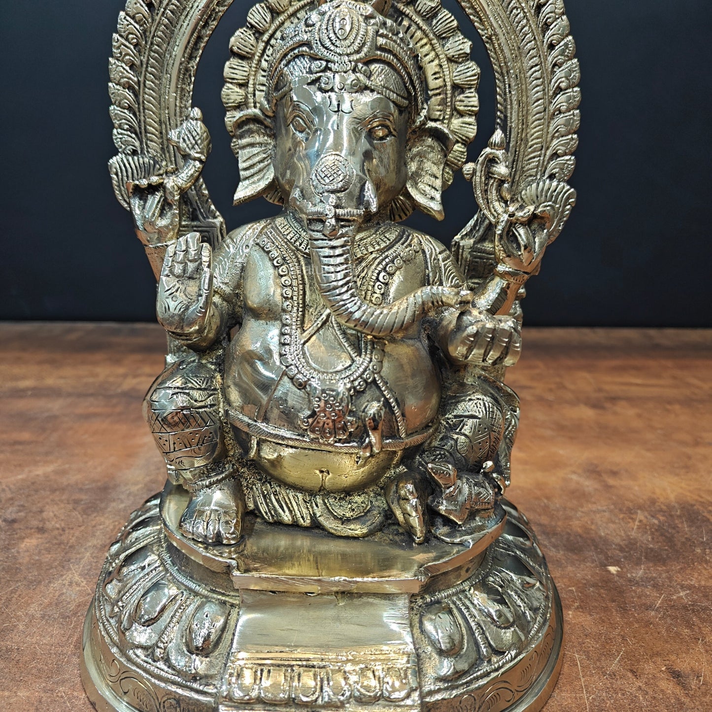 Brass Ganesha Statue With Arch For Home Temple Decor 11.5 Inch