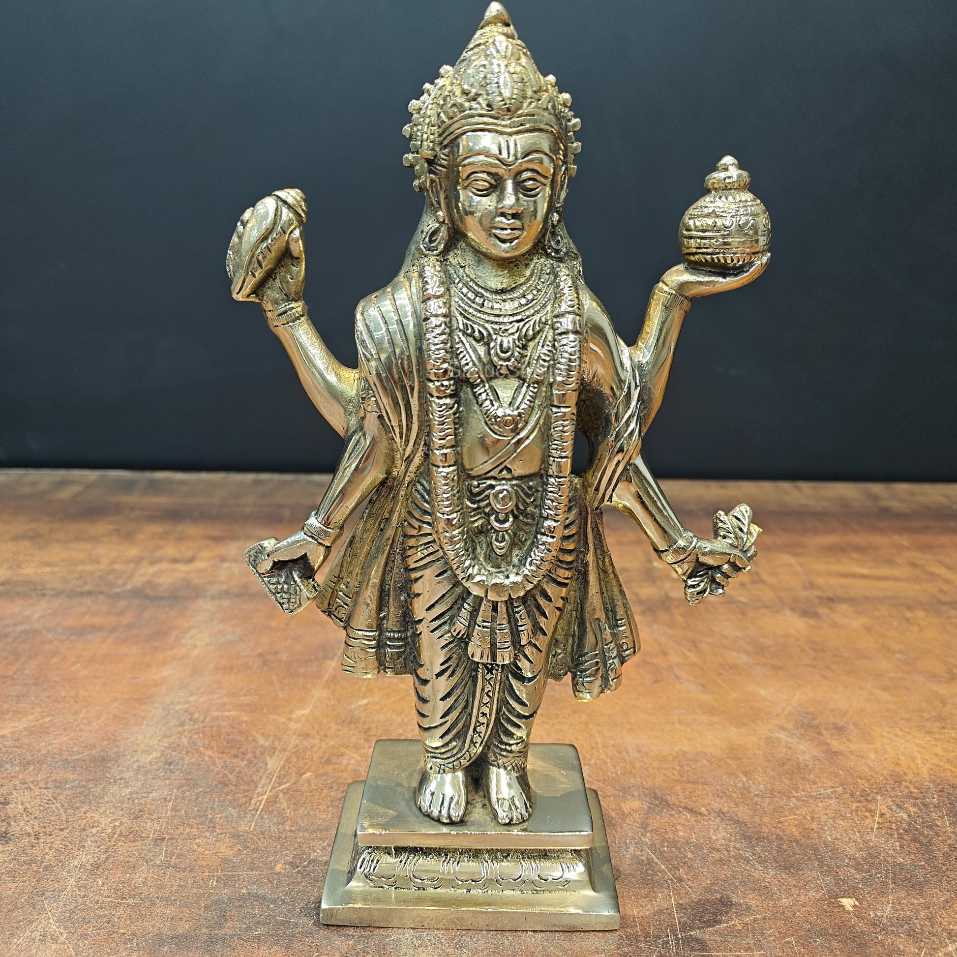Brass Dhanvantari Idol The God of Ayurveda 10 Inch - Eco-friendly - Sama Homes
