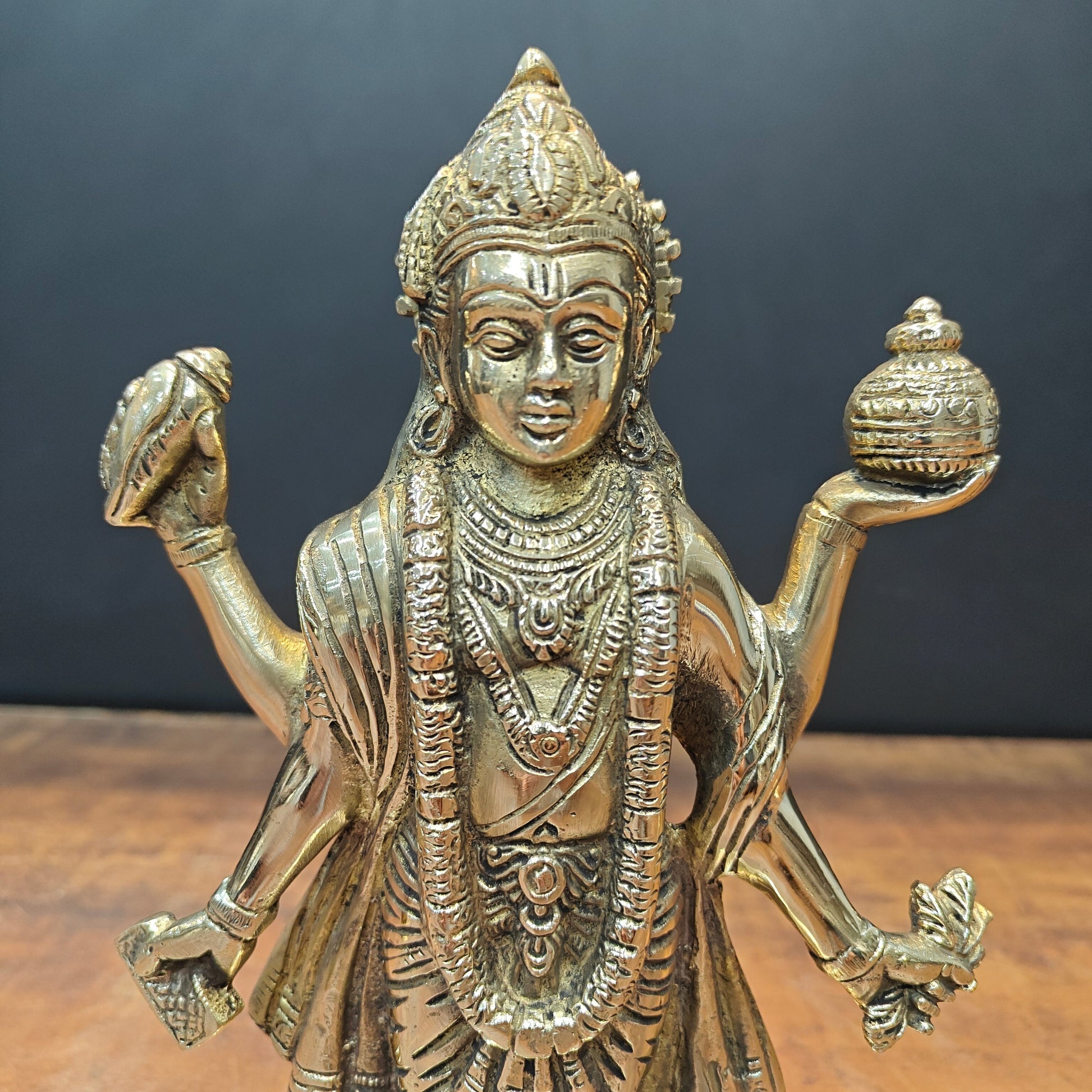 Brass Dhanvantari Idol The God of Ayurveda 10 Inch - Image 3