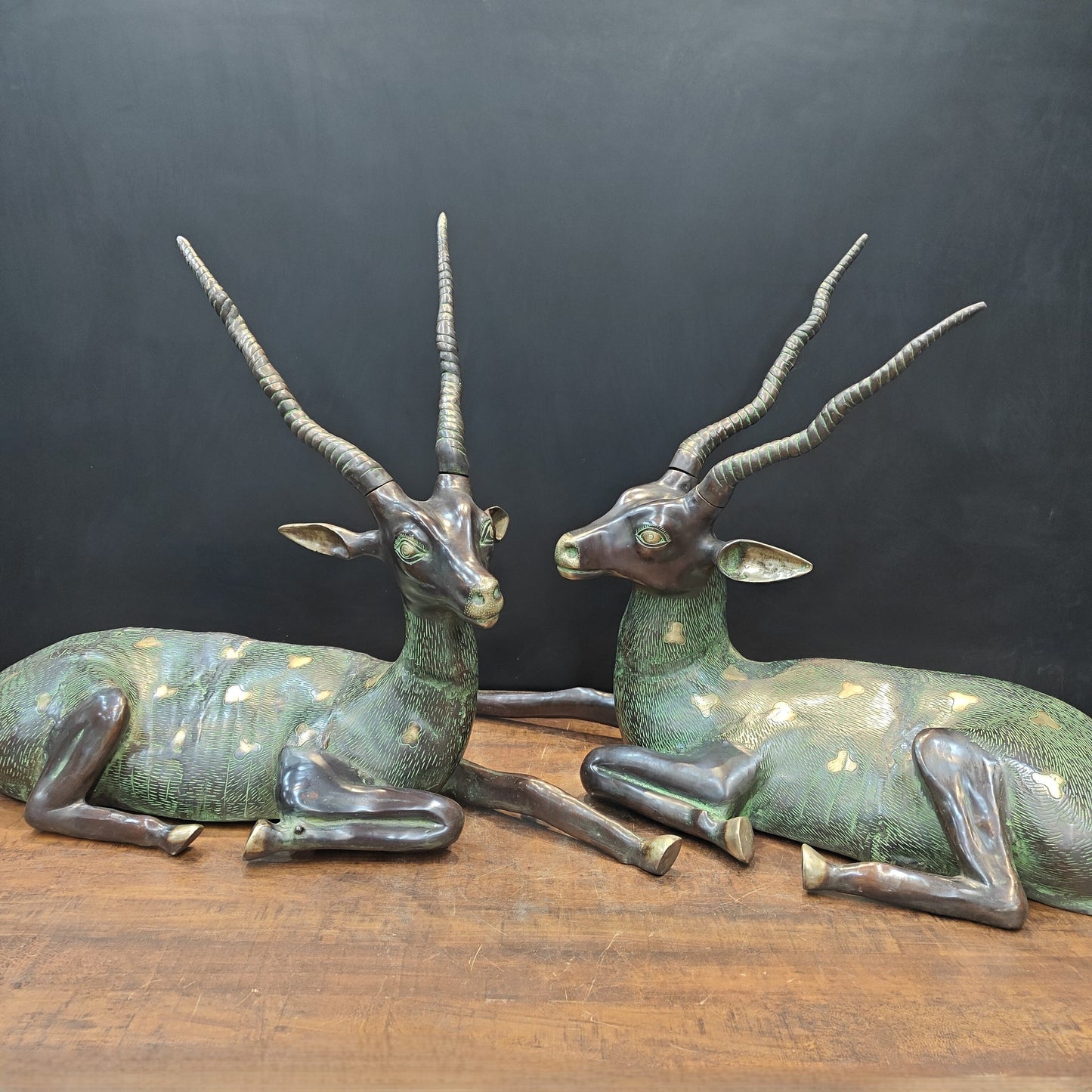 Brass Deer Pair Decorative Showpiece Animal Figurine 2.5 Feet