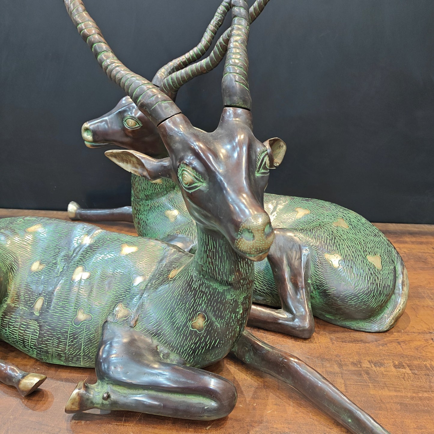 Brass Deer Pair Decorative Showpiece Animal Figurine 2.5 Feet