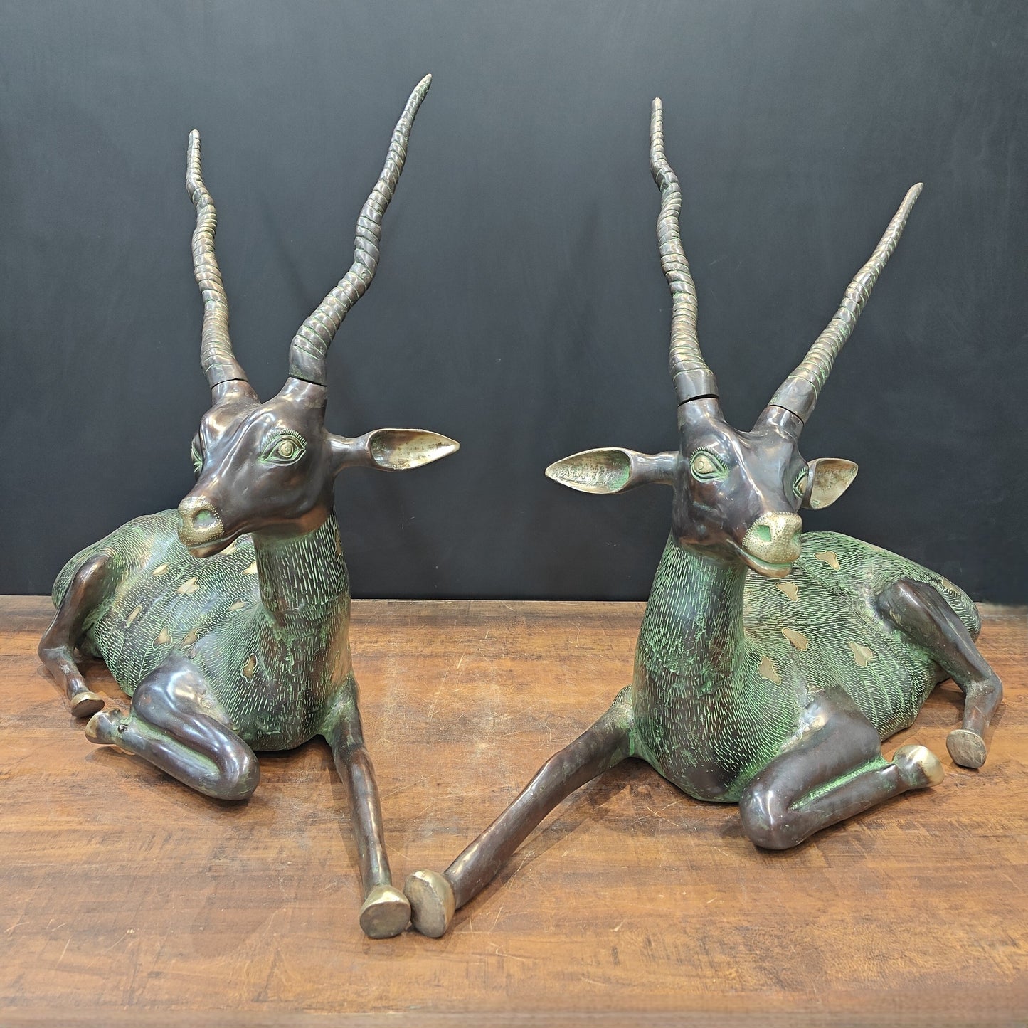 Brass Deer Pair Decorative Showpiece Animal Figurine 2.5 Feet