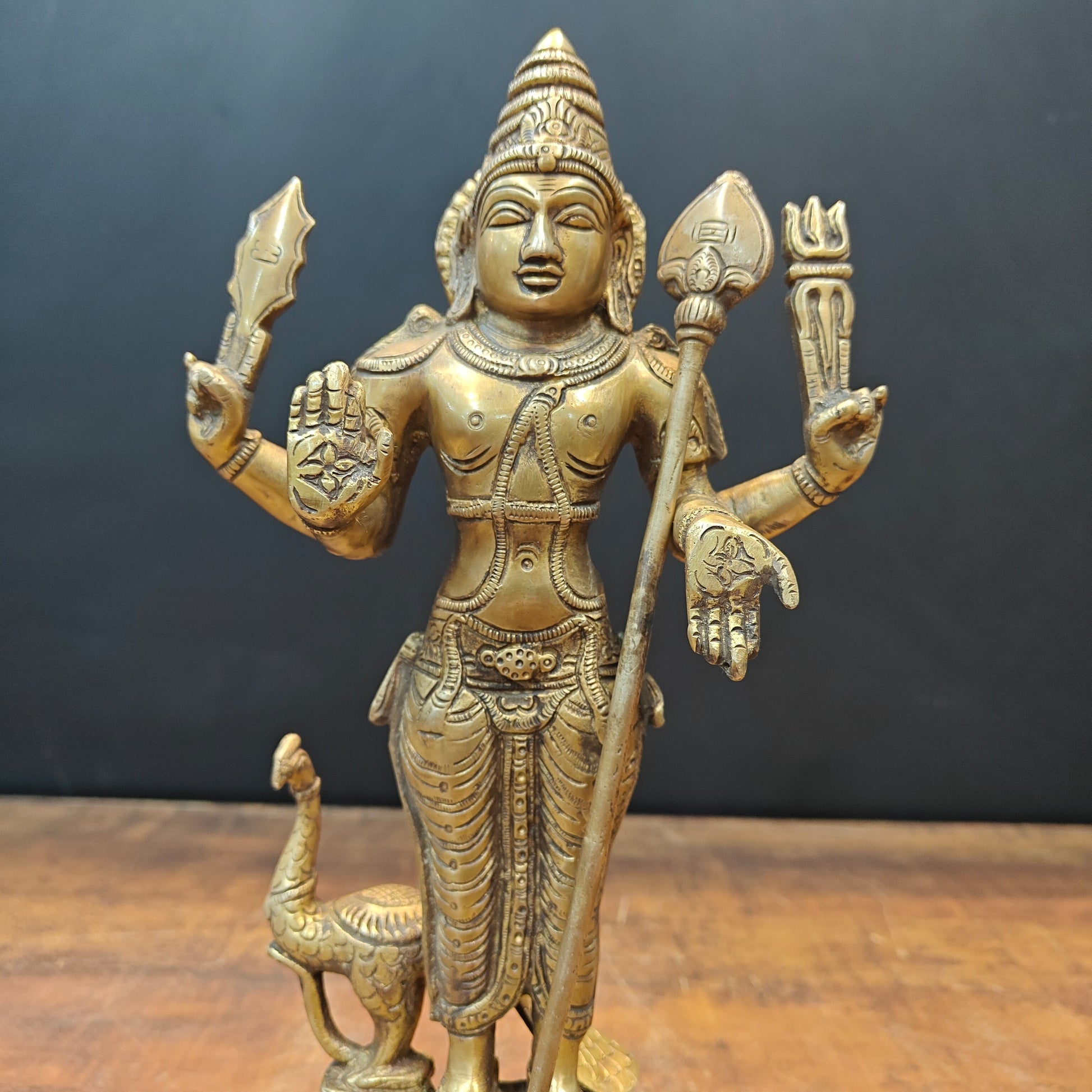 Brass Lord Karthikeya Murugan Swamy Idol With Peacock 1 Feet - Image 3