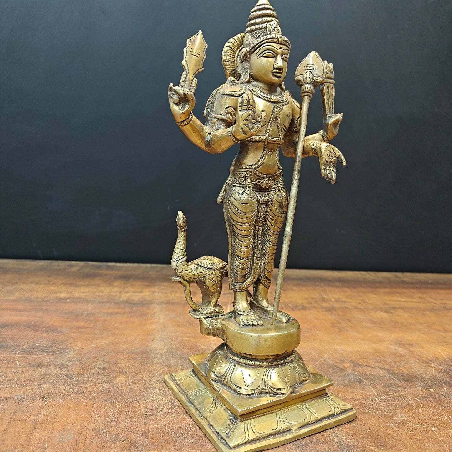 Brass Lord Karthikeya Murugan Swamy Idol With Peacock 1 Feet