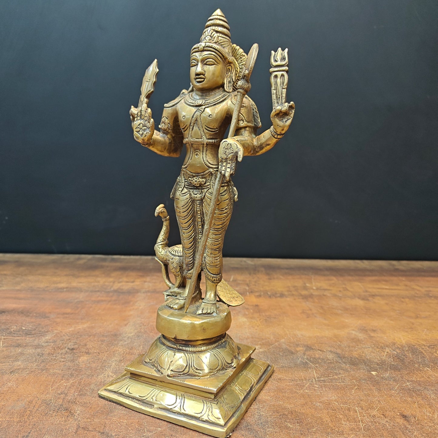 Brass Lord Karthikeya Murugan Swamy Idol With Peacock 1 Feet
