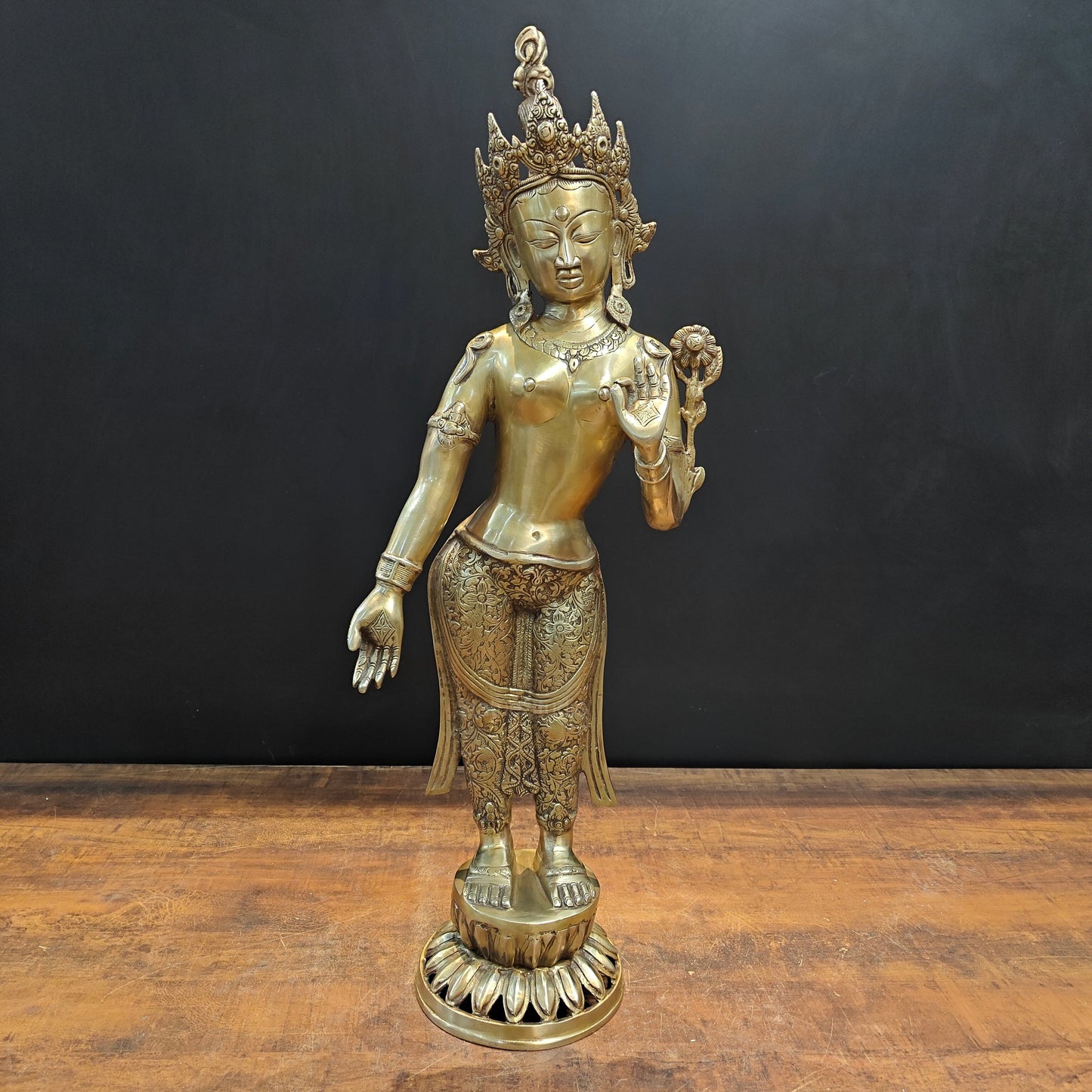 Brass Standing Tara Devi Statue Buddhist Idol 2.5 Feet