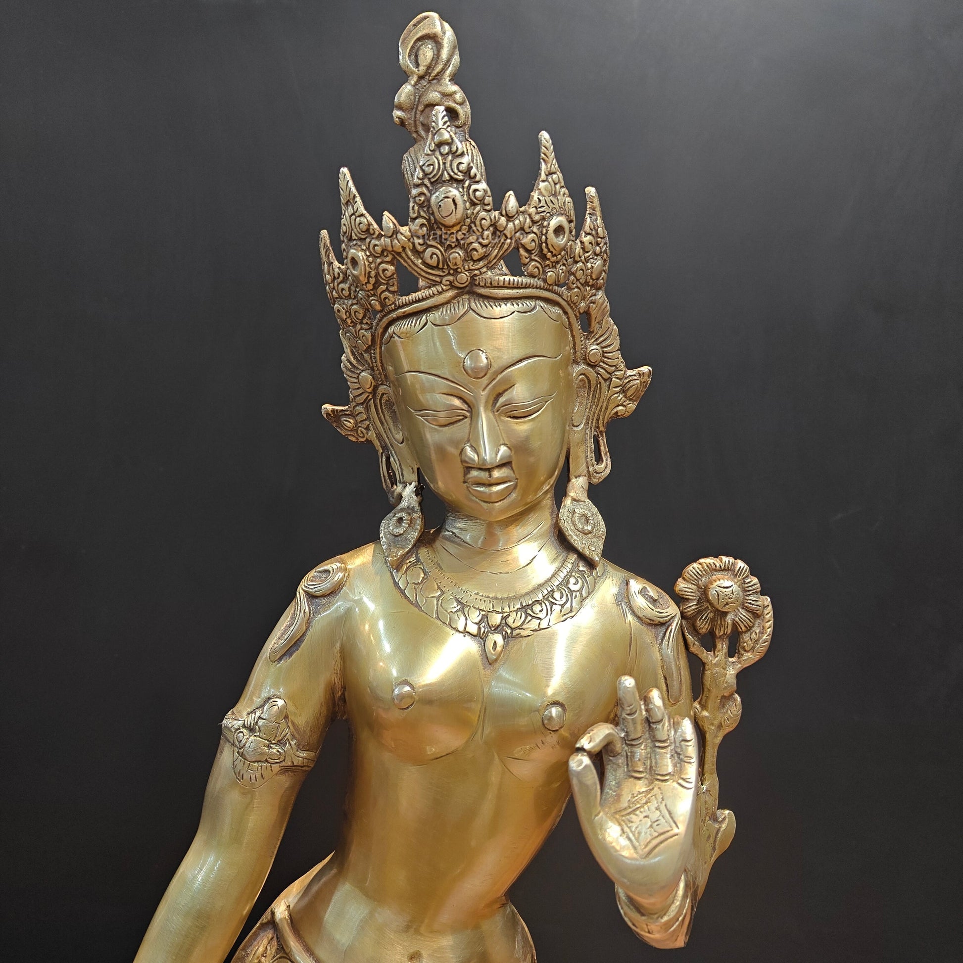 Brass Standing Tara Devi Statue Buddhist Idol 2.5 Feet - Image 2