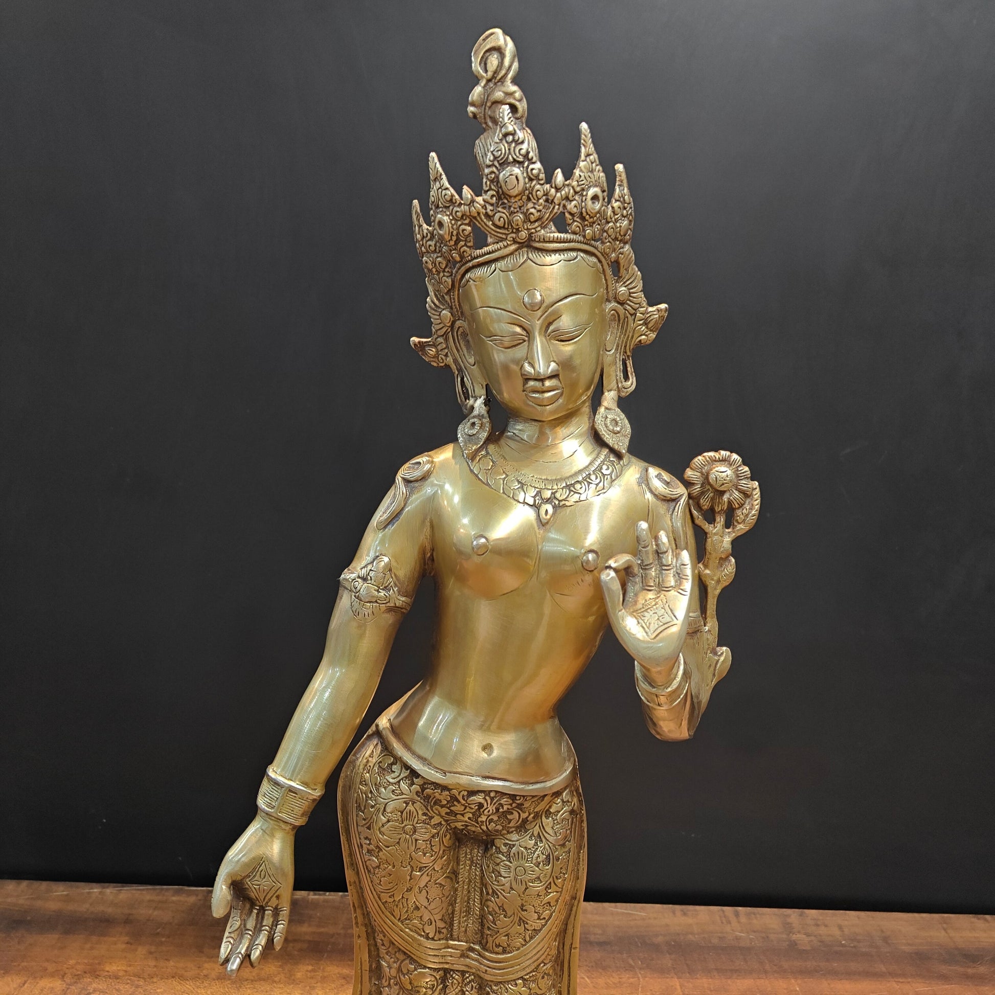 Brass Standing Tara Devi Statue Buddhist Idol 2.5 Feet - Image 4