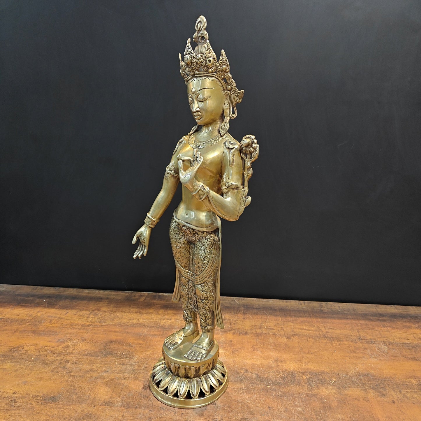 Brass Standing Tara Devi Statue Buddhist Idol 2.5 Feet