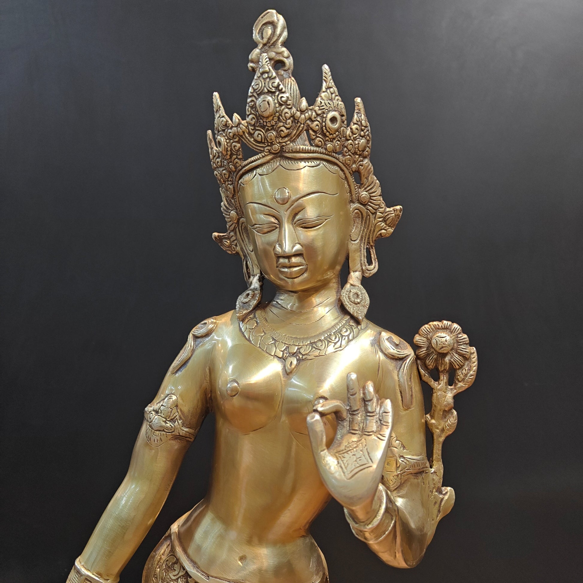 Brass Standing Tara Devi Statue Buddhist Idol 2.5 Feet - Image 7