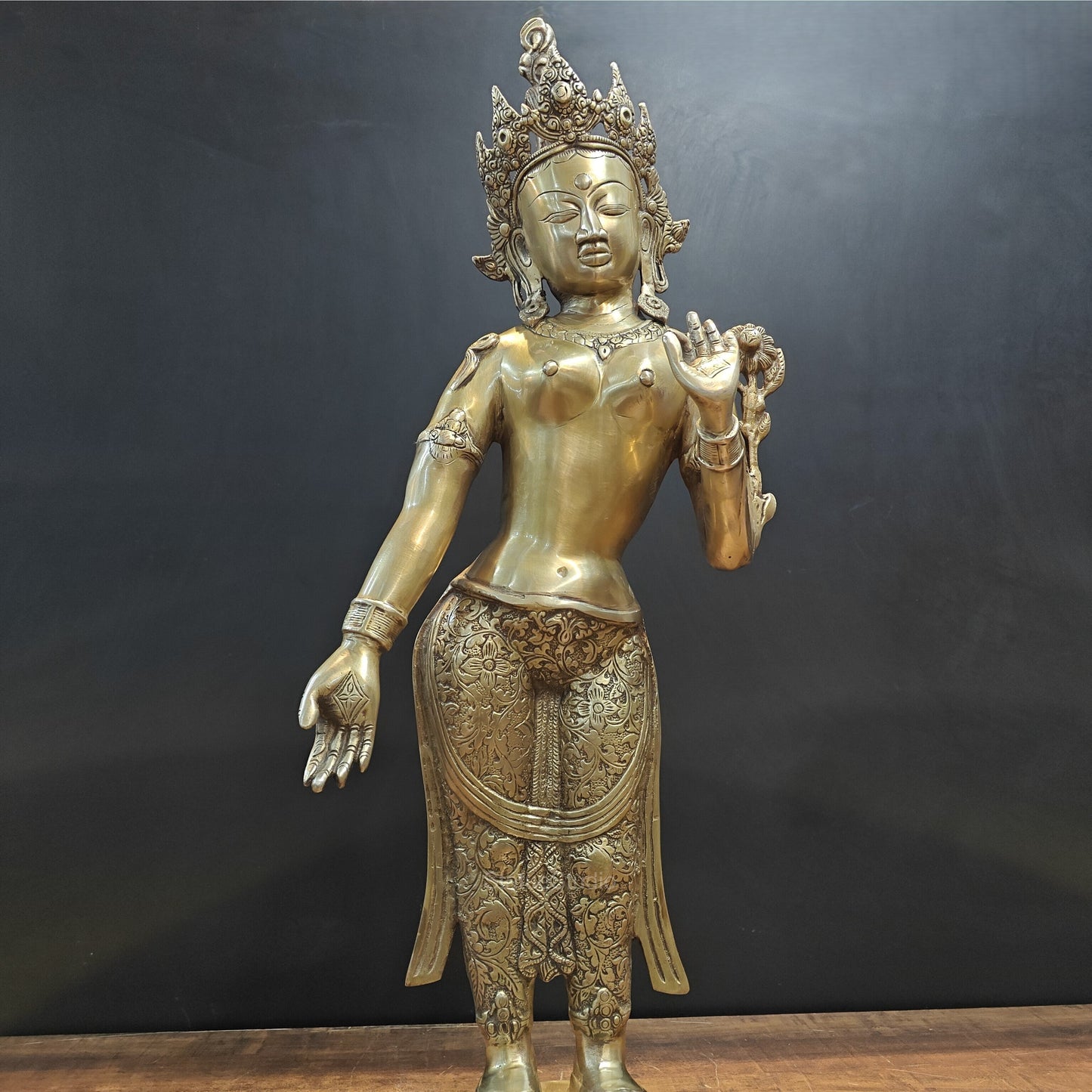 Brass Standing Tara Devi Statue Buddhist Idol 2.5 Feet