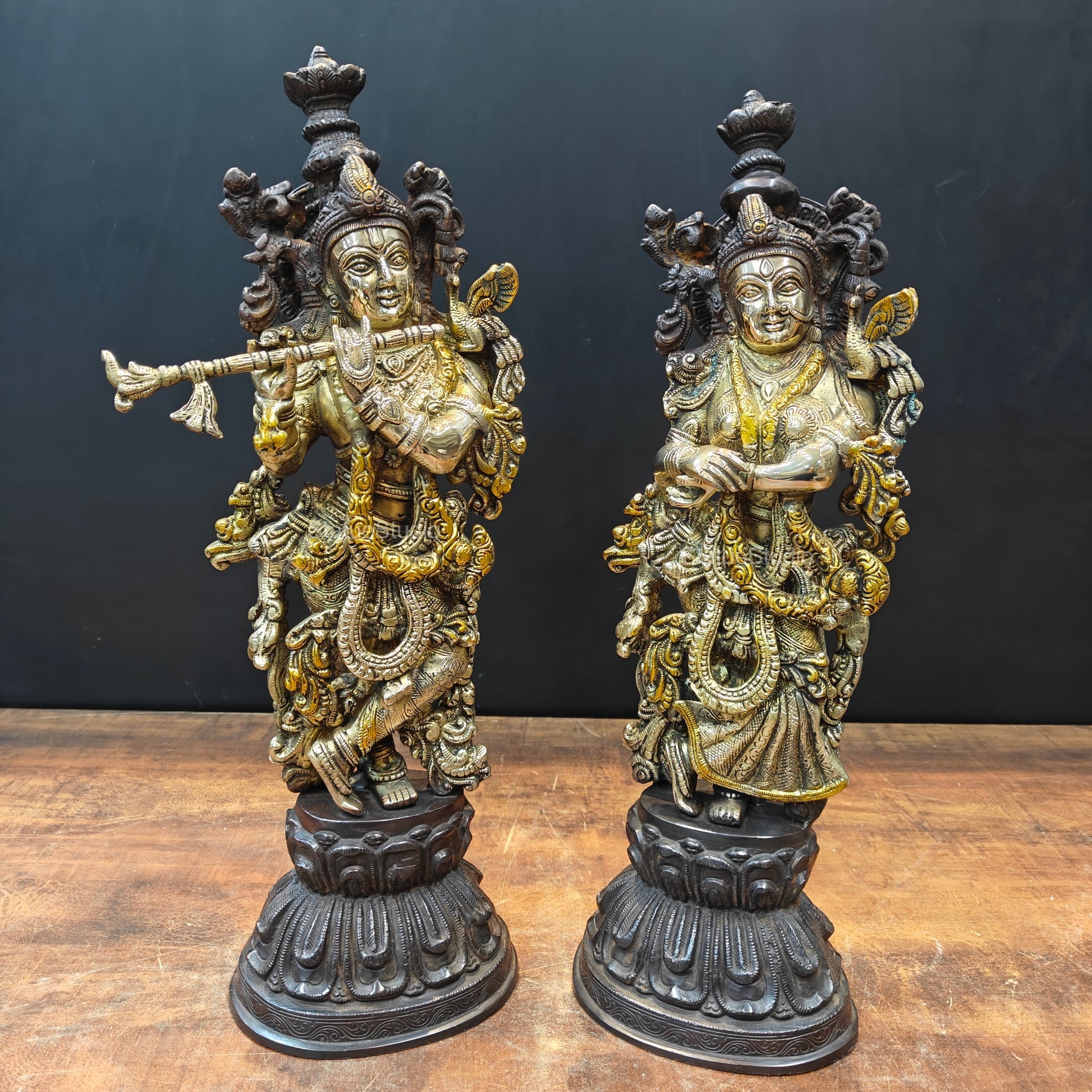 Brass Radha Krishna Statue Antique Finish 20 Inches - Image 3