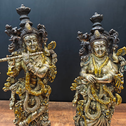 Brass Radha Krishna Statue Antique Finish 20 Inches by vendor-unknown - Hindu Gods (View 4)