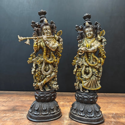 Brass Radha Krishna Statue Antique Finish 20 Inches by vendor-unknown - Hindu Gods (View 5)