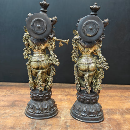 Brass Radha Krishna Statue Antique Finish 20 Inches by vendor-unknown - Hindu Gods (View 6)