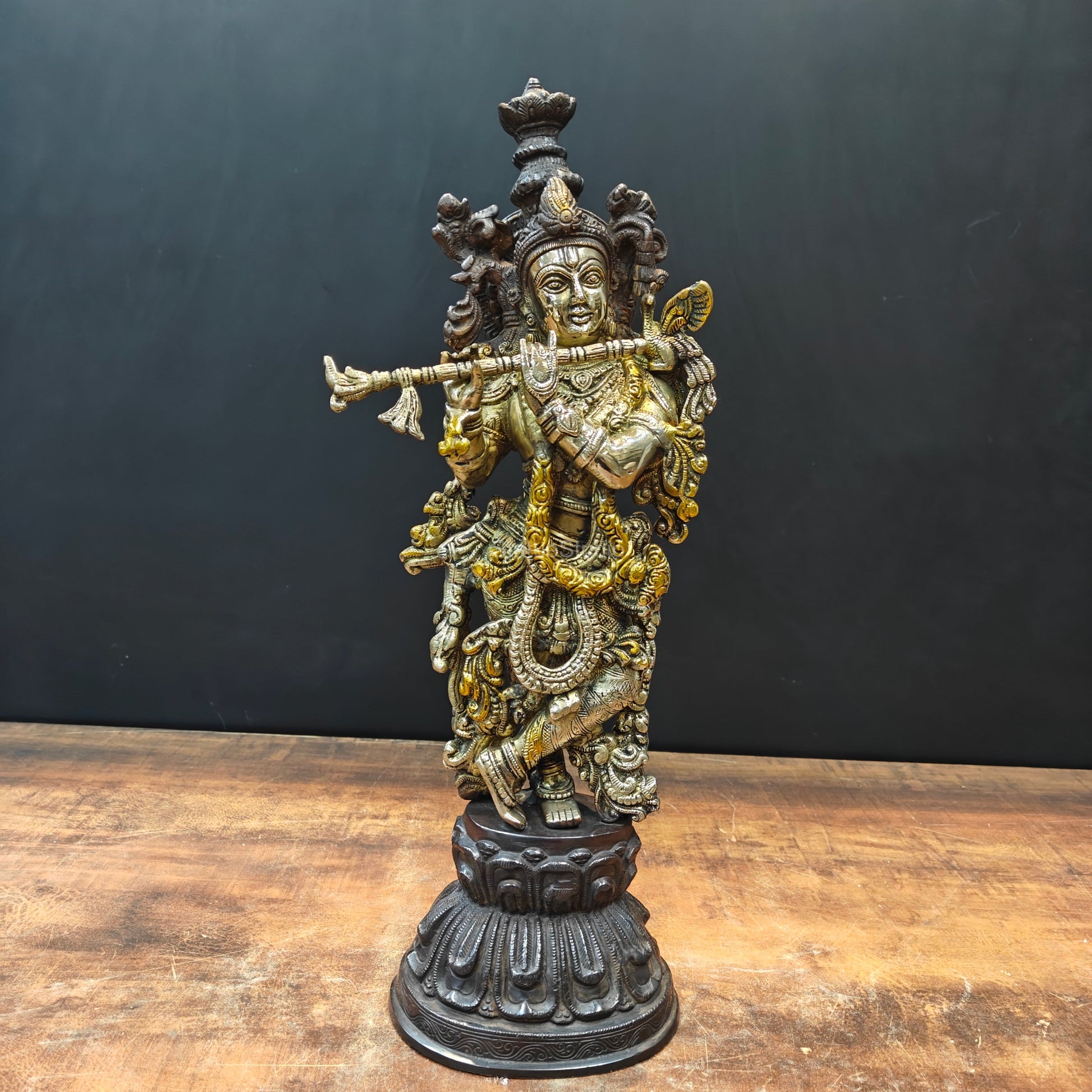Brass Krishna Statue Antique Finish 20 Inches - Image 3